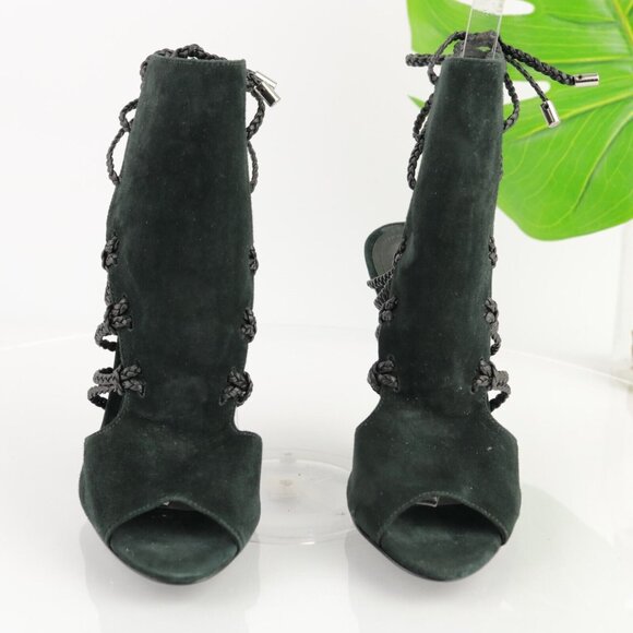 SCHUTZ Womens Camurca Cabra Sandal Size 8 Black Suede Wedge Heel Ankle Wrap Tie - Picture 3 of 11